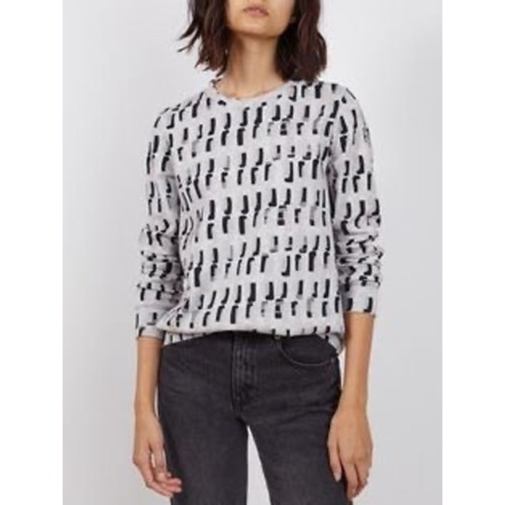 The Kit. Women's Abstract Brushstroke Print Crewneck Sweatshirt - Grey & Navy